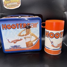 Original Vintage 1990s Hooters Air Owl Metal Lunchbox W Thermos Adult Fathers
