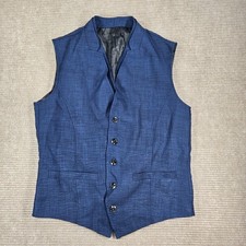Decently Mens Medium Blue Textured Five Button Formal Dress Vest Waistcoat
