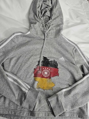 Adidas Germany Cropped Hoodie (Grey) Women's Size Large Deutscher Fussball Bund