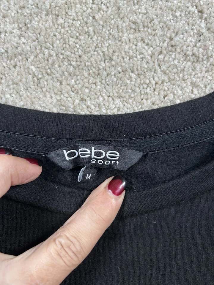 Sudadera deportiva Bebe para mujer mediana negra blanca manga a rayas pulóver cuello redondo Foto 4 de 4