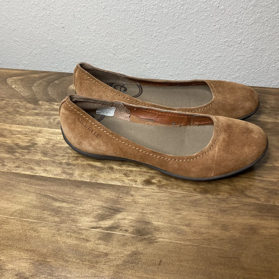 Zapatos planos informales de ballet Merrell Avesso de gamuza marrón roble J56340 para mujer 7 Foto 3 de 4