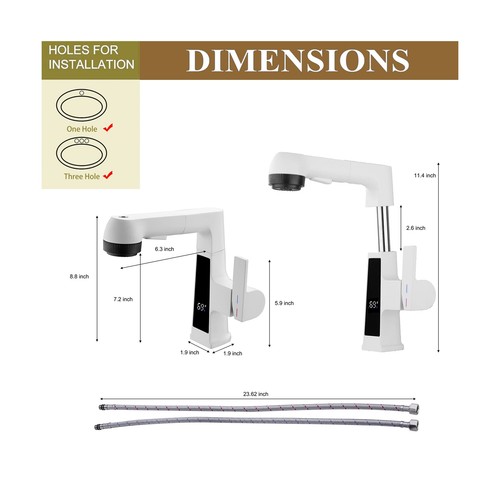 Bathroom Sink Faucet with Pull Out Sprayer, Temperature Digital Display Bathr... - Picture 7 of 8