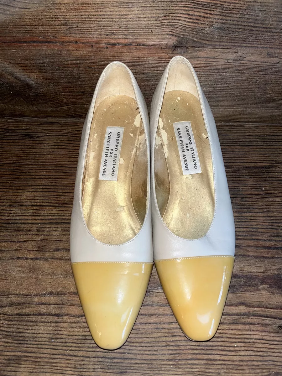 Vintage Gruppo Italiano for Saks Fifth Avenue Yellow Beige Pump Heels Size 8 1 2