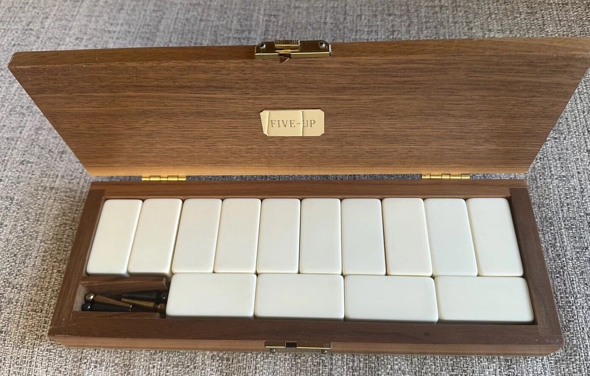 Five-Up Championship Domino Set Handcrafted Walnut Wood Dominic
