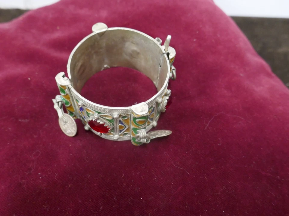 superbe bracelet Kabyle argent richement émaillé,Diamètre int 55mm,P 102 g - Photo 3/4