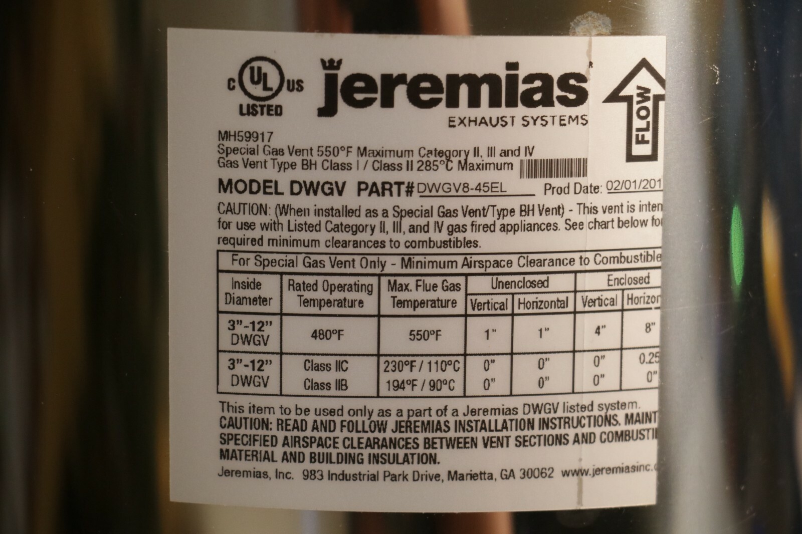 Jeremias 8" 45 Elbow Duct Stainless Steel Sealed Round Double Wall Gas