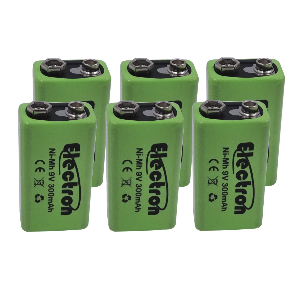 Pila Ricaricabile 9V Ni-Mh 300mAh per Uso Industriale e Audio - 6x