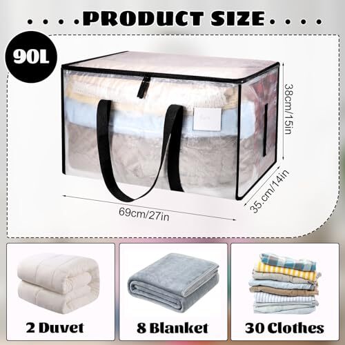 Large Clothes Storage Bags with Lids Transparent Moving Bags Heavy Duty 4 Pack - Picture 2 of 6