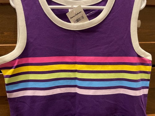 Hanna Andersson retro purple rainbow stripe tank dress size 10 140 NWT - Picture 2 of 5