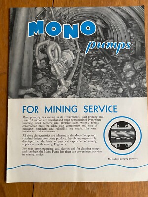 Monopumpen für Bergbau Service Inbye Typ D Betrieb Wartung Teileliste 1946