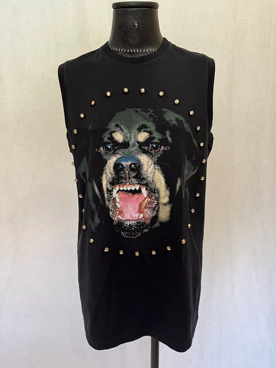 GIVENCHY Paris Rottweiler Embellish Rhinestone Black Sleeveless Unisex Shirt. XS