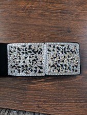 Vtg Calderon Wide Black Velvet Belt Women's M Rhinestone Medallion Buckle