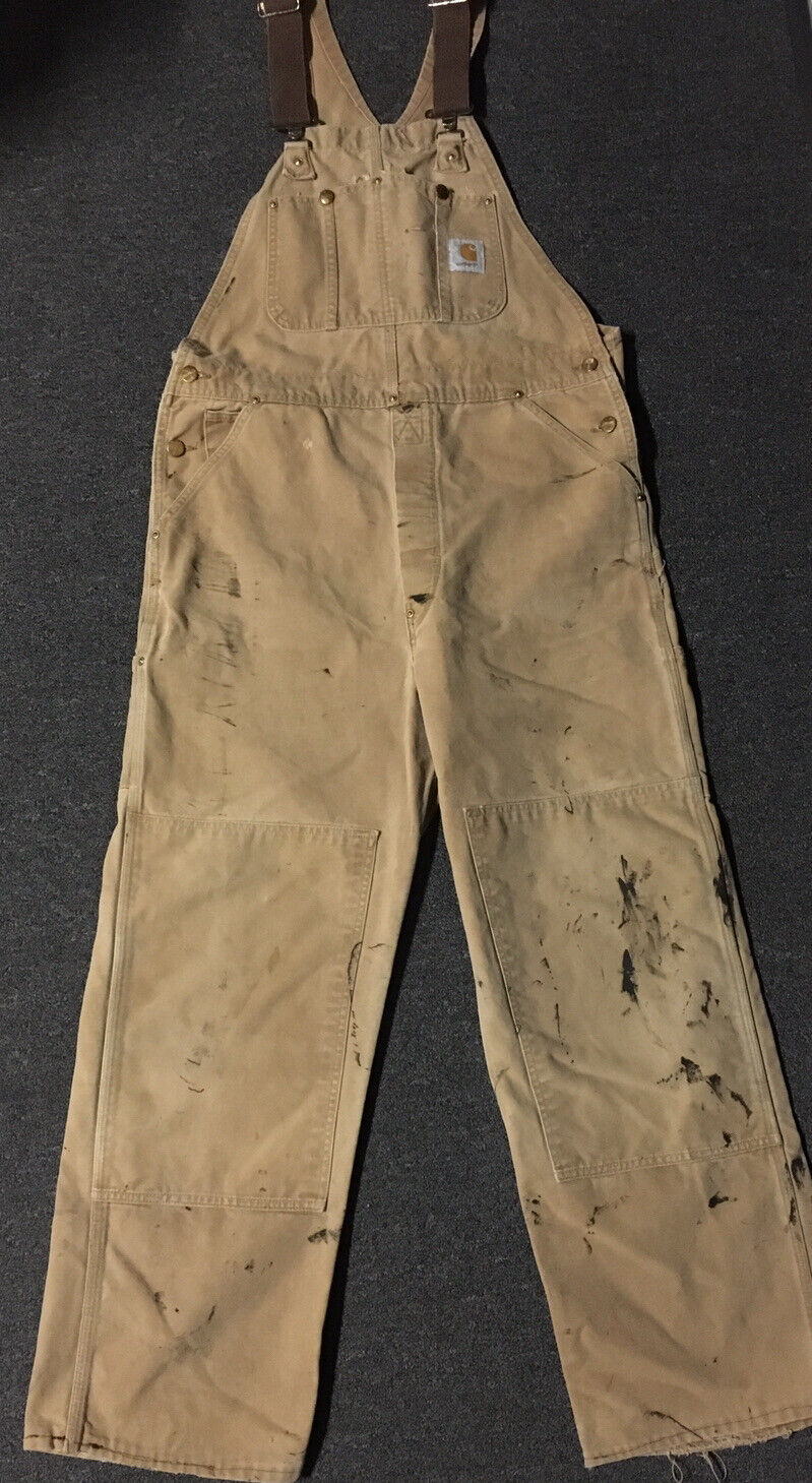 Vtg 70s 80s Carhartt Faded Distress Paint Overall… - image 1