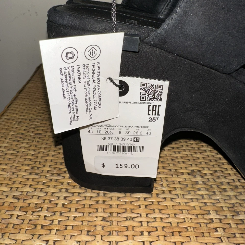 ZARA Mujer’s 10 Gamuza Plataforma Cordones Cuña Tacones Negros Gruesos Disco Y2K Boho Foto 4 de 4