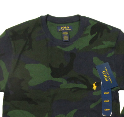 Polo Ralph Lauren Men's Green Camo Waffle Knit Thermal Crew-Neck T