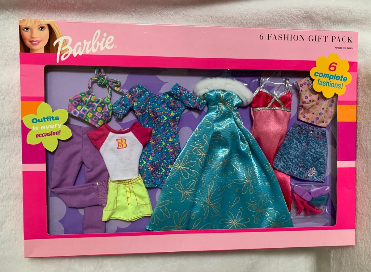 New 2000 Mattel Barbie 6 Fashion Outfit Gift Pack Evening Gown Top Skirt  Dress 2 | eBay