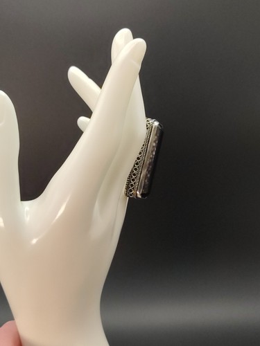 Long Silver Cobalt Glass Cocktail Ring, sterling silver Sz 6, 1 3/4" x 1/2" - Picture 5 of 12