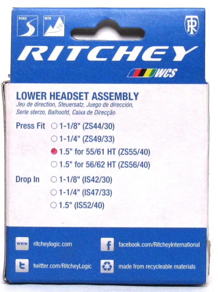 Conjunto de auriculares inferiores RITCHEY WCS (ajuste a presión 1,5" para 55/61 HT) NUEVO (C) Foto 2 de 2