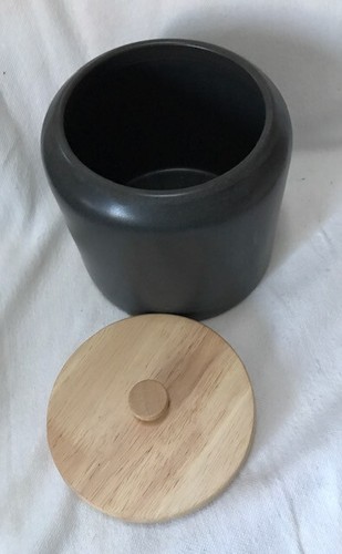 Project 62 Stoneware Storage Canister Jar Grey & Natural Wood Lid 6 3/4"H 2.5Qts - Picture 3 of 8