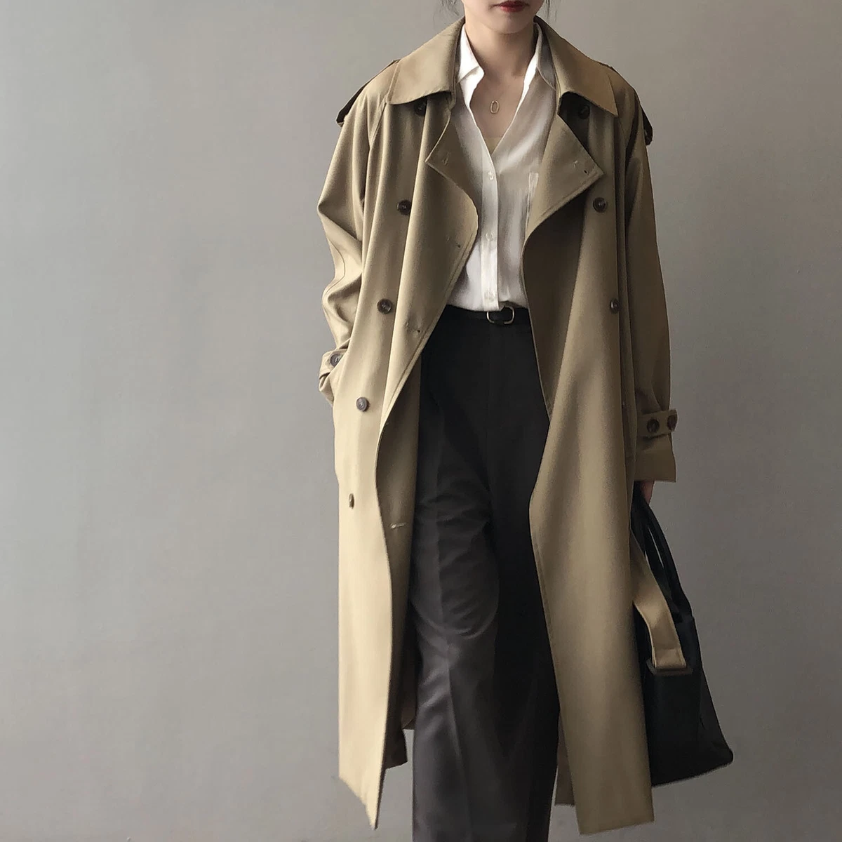Autumn Women Lady Trench Coat with Belt Double Breasted Long Coat