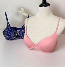 Size 34C Laura Ashley Bras Set of 2 Underwire Push-up Bras Padded Pink Blue