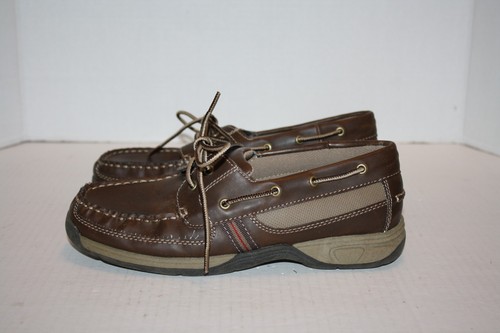 Sonoma Life & Style Brown Faux Leather Boys Boat Shoes Deck Loafers Size 5 Med  - Picture 3 of 7