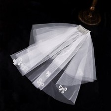 Pearl First Communion Veil, Sparkle Veil, Pearl and Bow Beaded Communion Veil