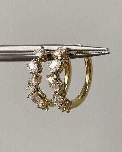 Created Diamonds Huggie Hoop Earrings 14k Yellow Gold Finish 1.60Ct Women's Gift - Picture 3 of 4