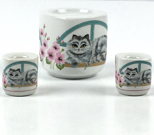 Vintage Bavarian Village Rauchert Porcelain Candle Holders Cats Sitting Flowers - Picture 2 of 12