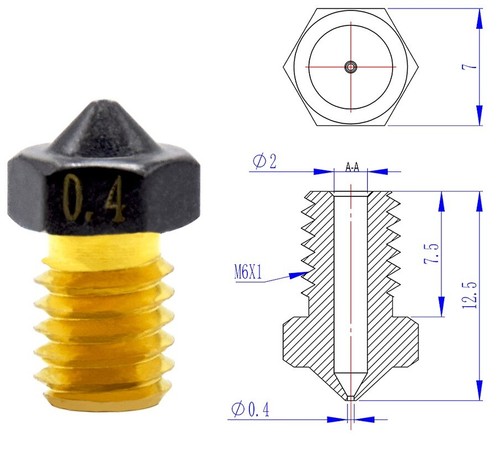 V5 V6 Düse Nozzle 3er SET Messing Teflon beschichtet 0,25-0,6mm, Filament 1,75mm - Bild 4 von 9