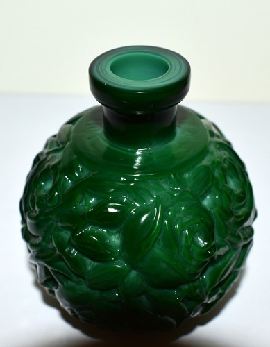 BOHEMIA MALAQUITA PERFUME BOTELLA JARRÓN VIDRIO ART DECO Vintage Hecho a Mano Rosas - Imagen 3 de 24