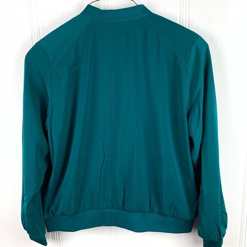 Susan Graver Womens Bomber Jacket Green Zip Up Lined Stretch Flap Pockets M New - Picture 2 of 7