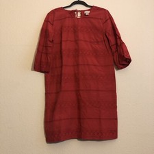 LOFT Flare Bell Sleeves Dress Women’s Medium Red 3/4 Eyelet Detail Summer Church