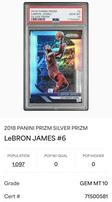 2018-19 PANINI PRIZM #6 LeBRON JAMES SILVER PRIZM PSA 10 GEM MINT