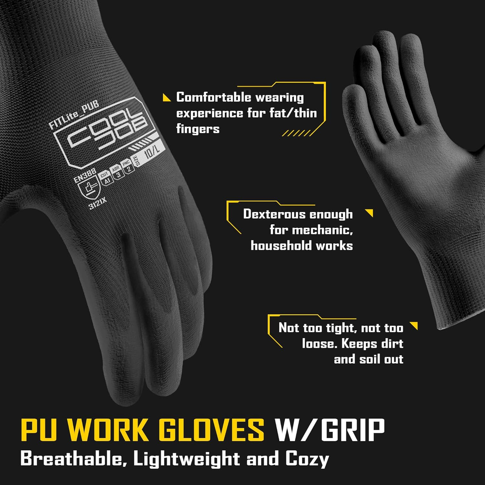 COOLJOB 12/60 Pairs Bulk Safety Work Gloves with Grip, 13 Gauge Ultra