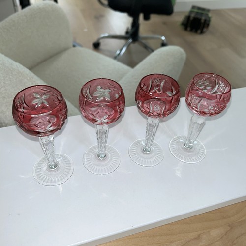 Set Of 4 Nachtmann Traube Cranberry "4 5/8" Glasses - Picture 3 of 3