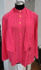 Vtg CHANEL Boutique Couture Silk Pink CC LOGO BUTTONS  Blouse Sz 12