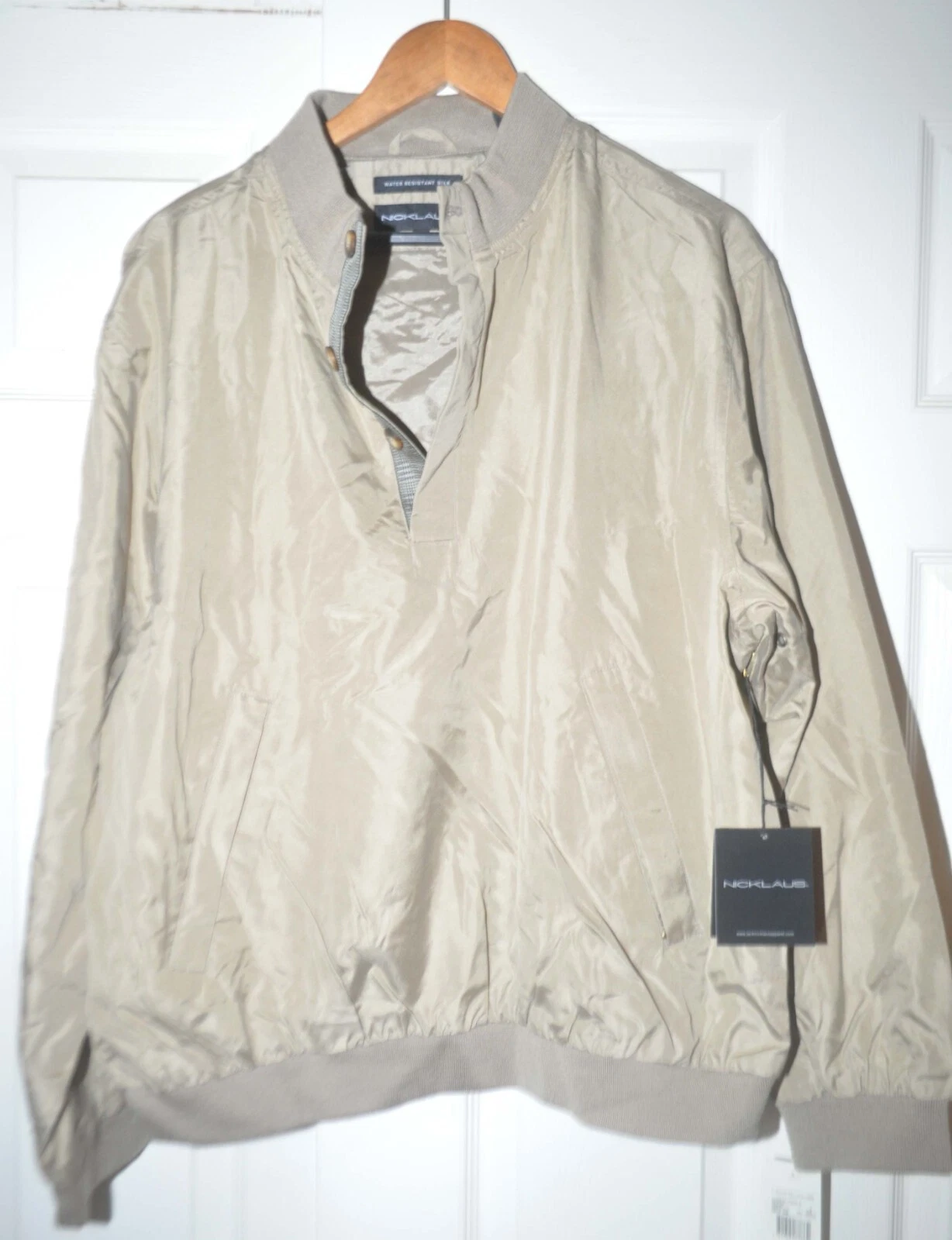 Nicklaus Golf Jacket Men XL Khaki 100% Silk Water Resistant 1/4 Button NWT $175