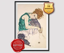 Egon Schiele. Seated Woman. 3D Effects Texture Gel. Handmade. Ready to hang