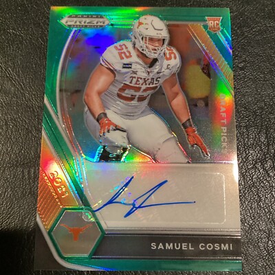 2021 Prizm Draft Autographs 96 Samuel Cosmi Texas Rookie Texas Color Match Green
