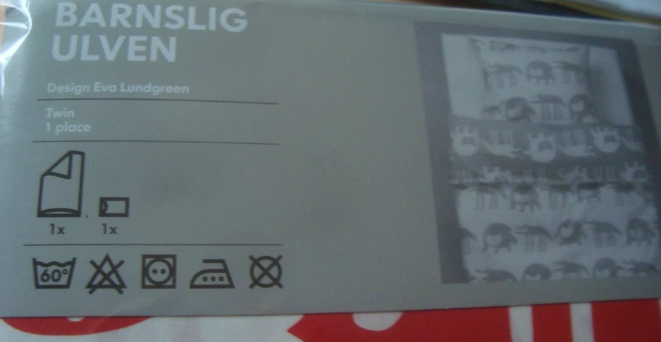 Ikea Twin Duvet Cover Barnslig Ulven Bed Set Red White Kids Animals Wolf NEW - Image 2 of 4