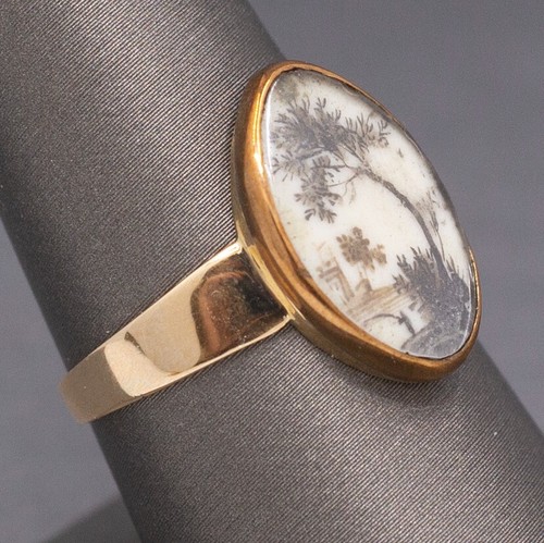 Antique Ring with Georgian Sepia Landscape Bezel Set in 9k and 14k Gold - Picture 4 of 11