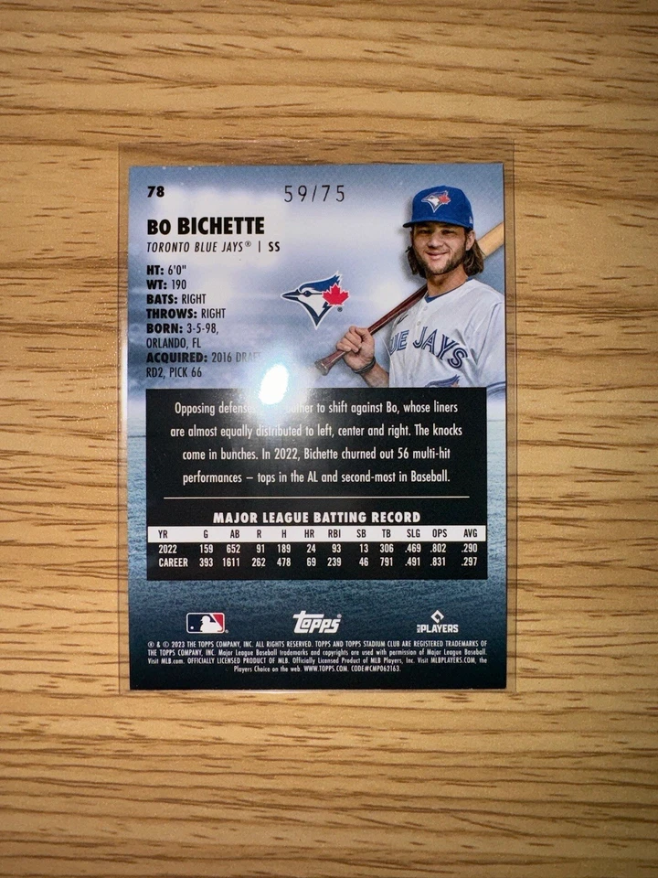 BO BICHETTE 2023 Topps Stadium Club #78 Purple Foil Parallel #/75 Blue Jays - Image 4 of 4