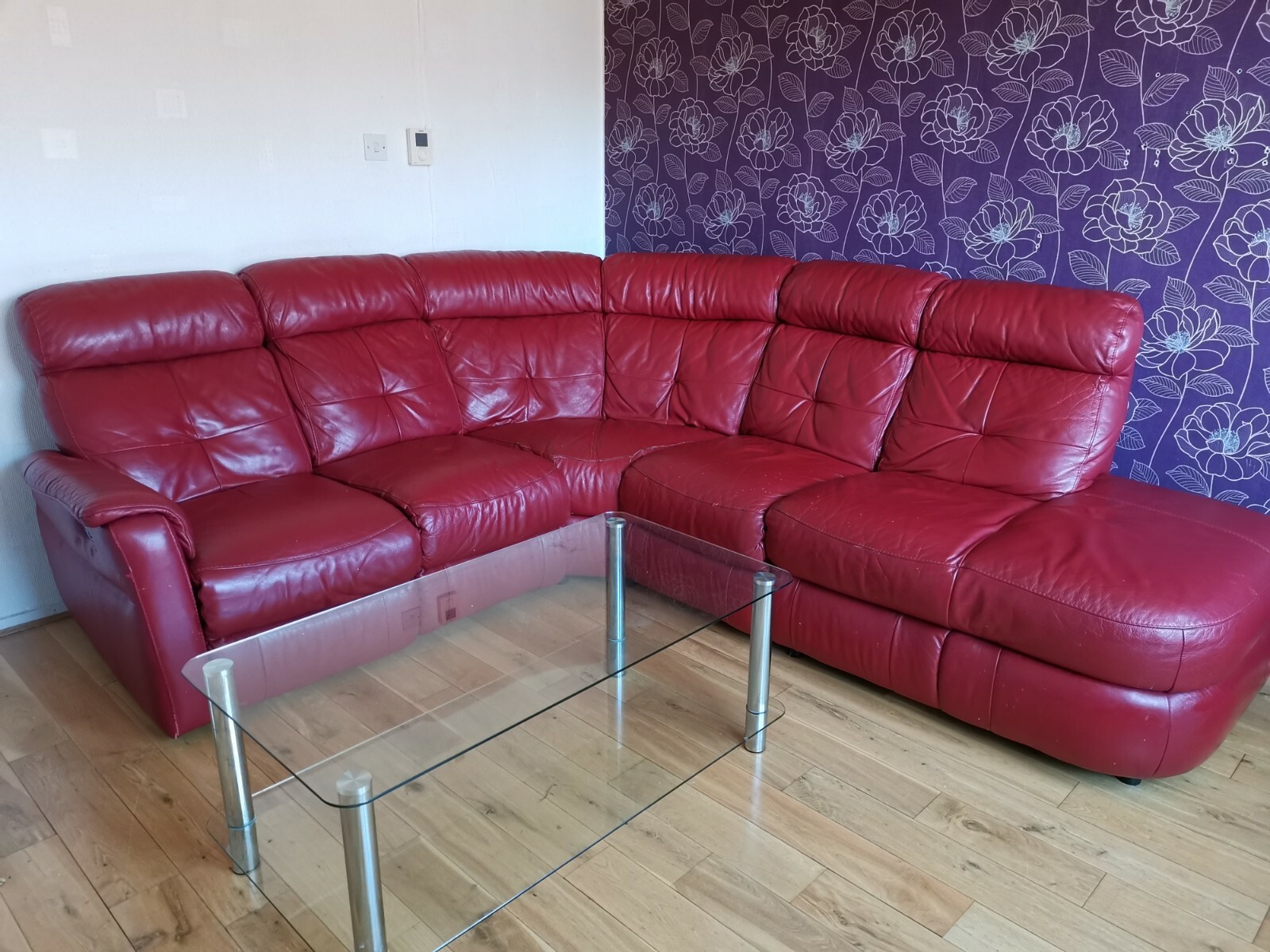 Red leather corner sofa with recliner armchair eBay
