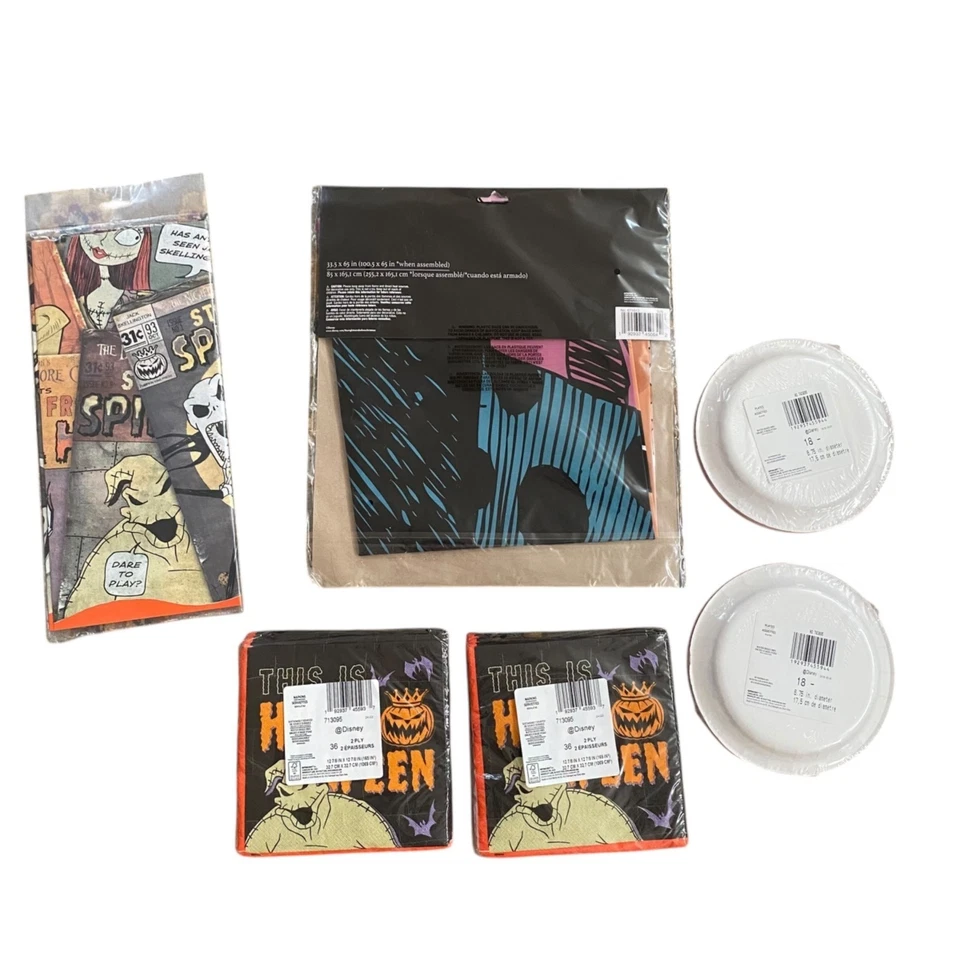 Pesadilla antes de Navidad Fiesta Set Mantel Decoración Pared Servilletas Halloween Lote Foto 2 de 4