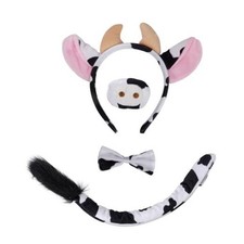 Jmkcoz 4 Pieces Animal Cow Costume Set Cow Ears Headband Tail Nose Bowtie for
