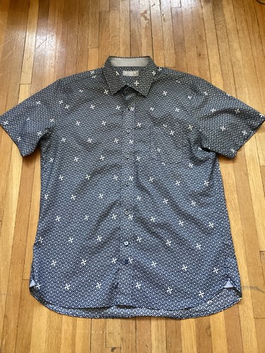 Hickey Freeman, Hickey Freeman Men's Large Blue/White Floral & Geometric Print Button Down Shirt