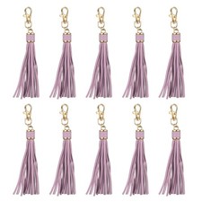 10pcs Leather Tassels 6" Keychain Tassel with Lobster Swivel Light Purple