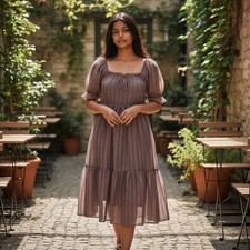Madewell NWT Dusty Plum Gingham Midi Dress Puff Sleeve Cottagecore Medium