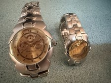 New Charles Raymond His Hers Chronograph Look Champagne Face Silver Band Set